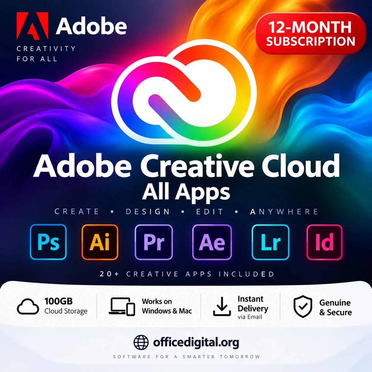 Adobe Creative Cloud All Apps 100GB: 12-Month Subscription